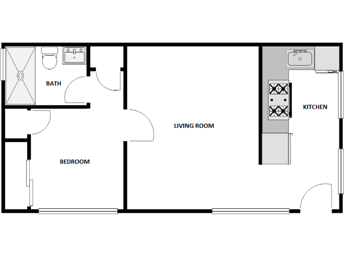 Floor plan for 1 bed, 1 bath, 415 sqft